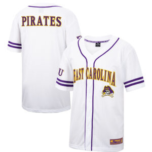 Men's Colosseum White ECU Pirates Free Spirited Mesh Button-Up Baseball Jersey