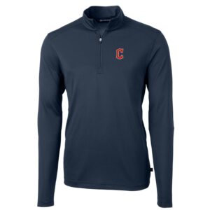 Men's Cutter & Buck Navy Cleveland Guardians Big & Tall Virtue Eco Pique Quarter-Zip Pullover Jacket