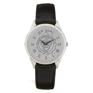Men's Silver Robert Morris Colonials Medallion Black Leather Wristwatch