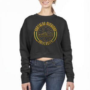 Women's Uscape Apparel Black Northern Michigan Wildcats Circle Scene Cropped Crewneck Sweatshirt