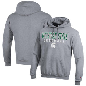 Men's Champion Gray Michigan State Spartans Softball Stack Pullover Hoodie