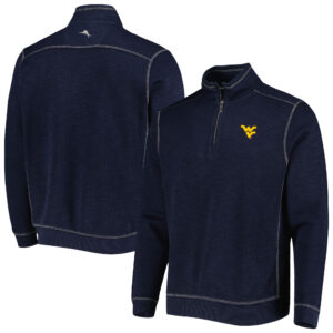 Men's Tommy Bahama Navy West Virginia Mountaineers Sport Tobago Bay Tri-Blend Mock Neck Half-Zip Jacket