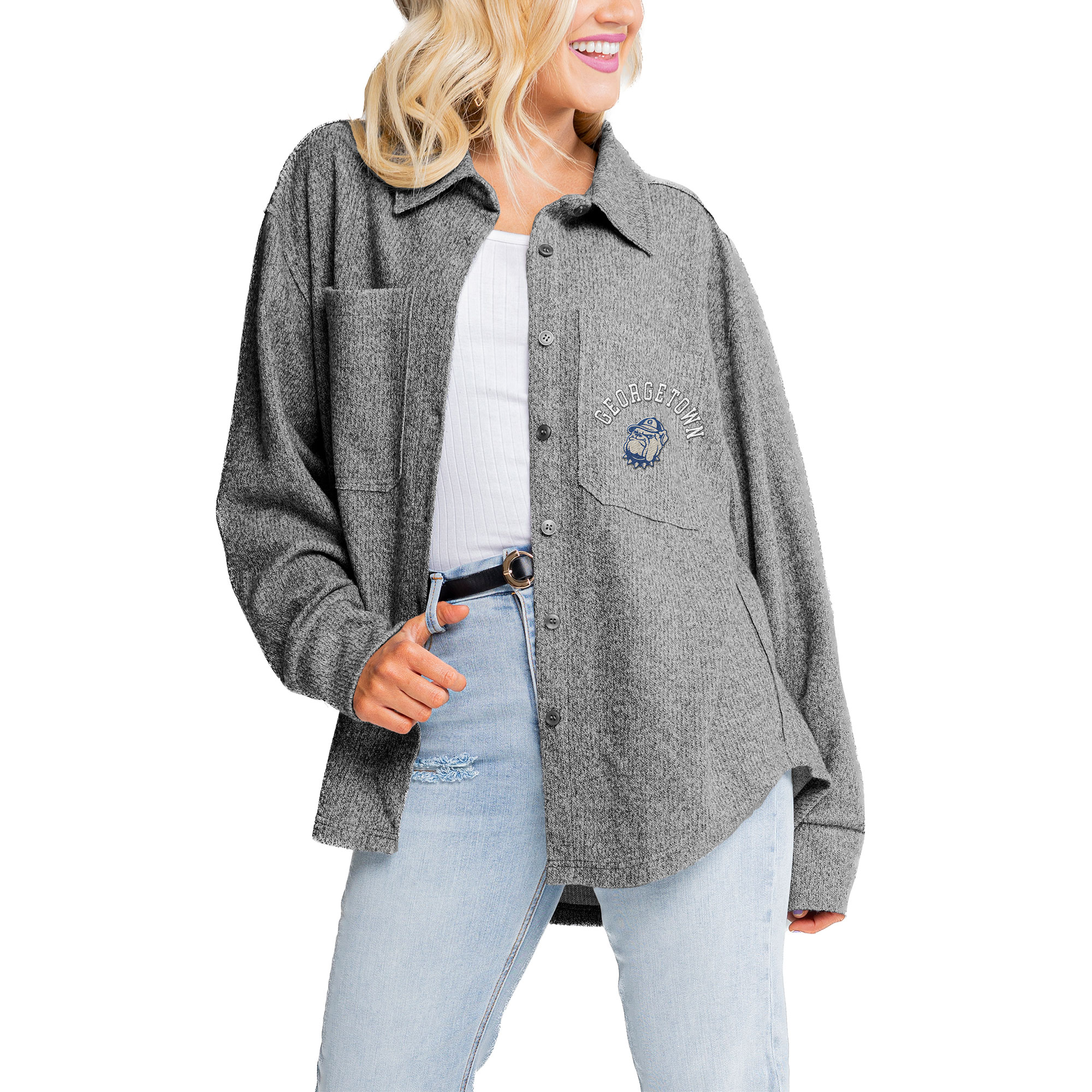 Women's Gameday Couture Gray Georgetown Hoyas Switch It Up Button-Up Shacket