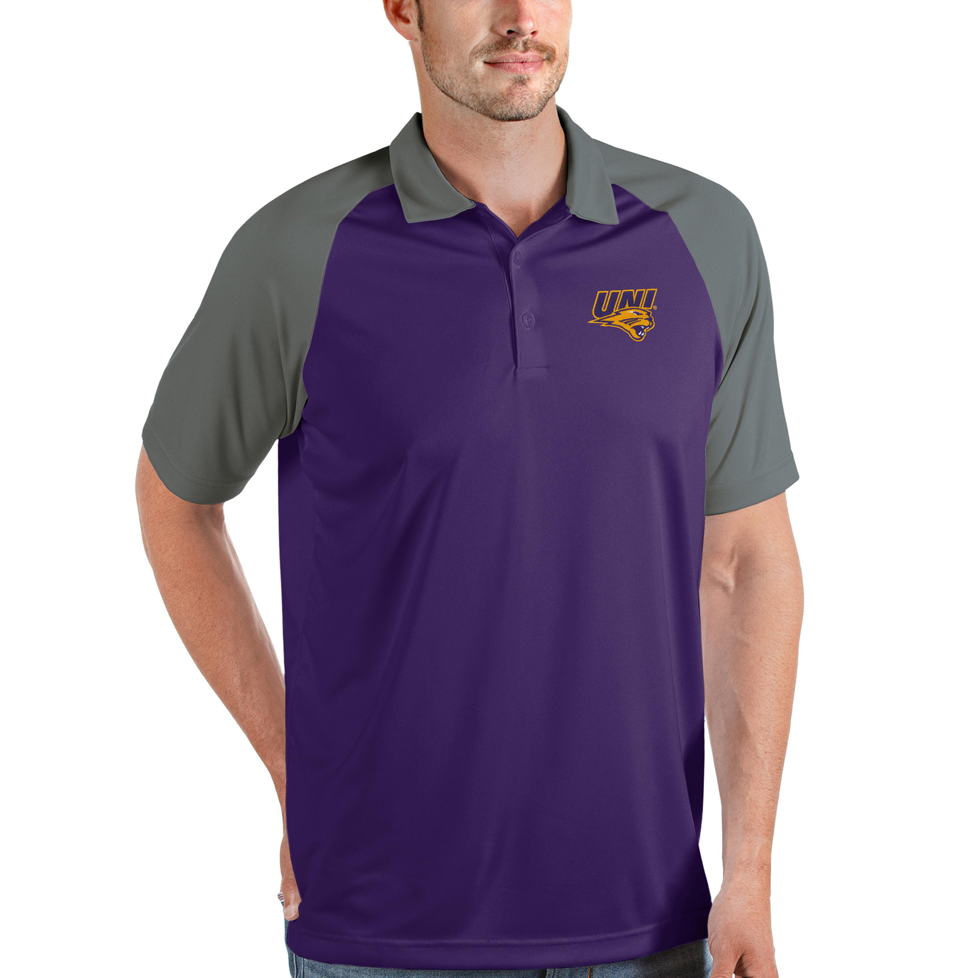 Men's Antigua Purple/Steel Northern Iowa Panthers Nova Polo