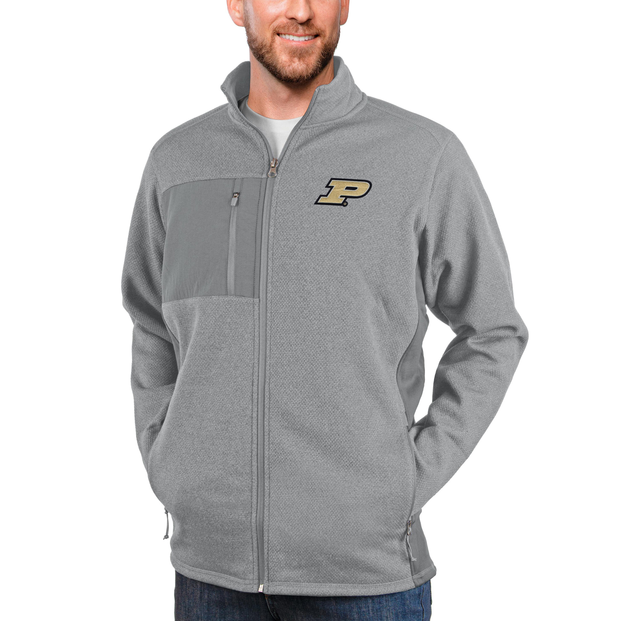 Men's Antigua Heather Gray Purdue Boilermakers Course Full-Zip Jacket