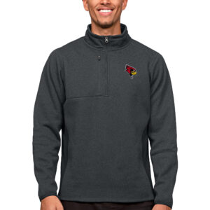 Men's Antigua Heather Charcoal Illinois State Redbirds Course Quarter-Zip Pullover Top