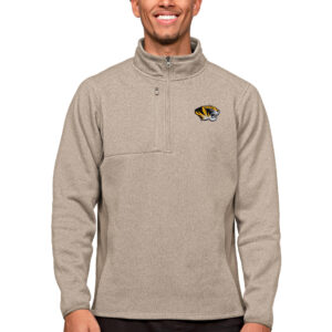 Men's Antigua Oatmeal Missouri Tigers Course Quarter-Zip Pullover Top