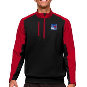 Men's Antigua Black/Red New York Rangers Quarter-Zip Pullover Top