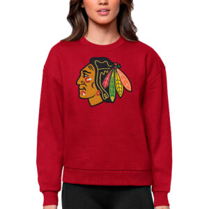 Women's Antigua Red Chicago Blackhawks Primary Logo Team Logo Victory Crewneck Pullover Sweatshirt