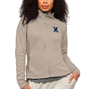 Women's Antigua Oatmeal Xavier Musketeers Course Full-Zip Jacket