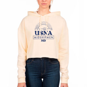 Women's Uscape Apparel Cream Navy Midshipmen Fleece Crop Hoodie