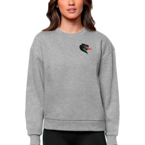 Women's Antigua Heather Gray UAB Blazers Logo Victory Crewneck Pullover Sweatshirt
