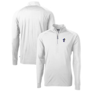 Men's Cutter & Buck White Kansas Jayhawks Adapt Eco Knit Stretch Recycled Quarter-Zip Pullover Top