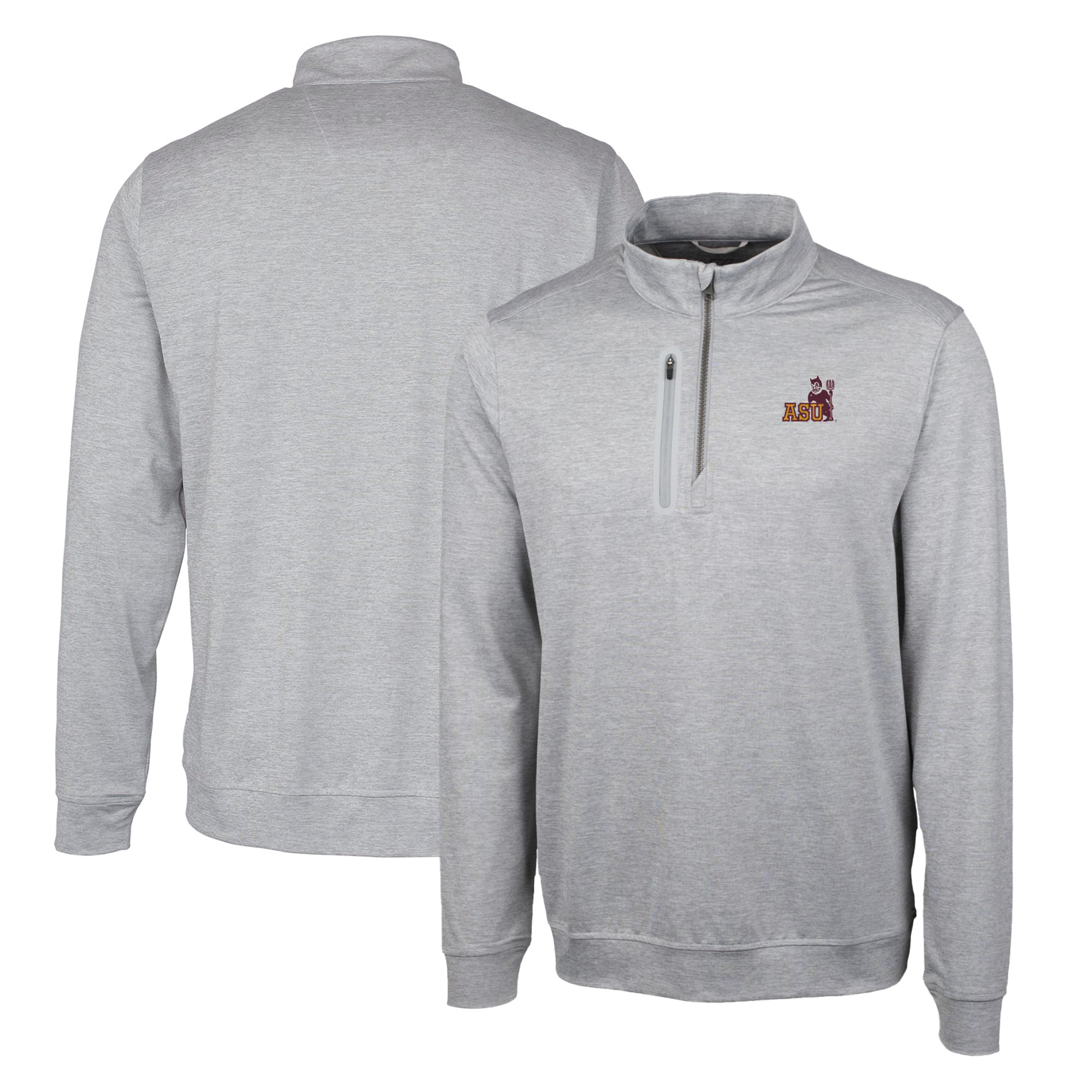 Men's Cutter & Buck Gray Arizona State Sun Devils Heathered Vault Stealth Quarter-Zip Pullover Top - Image 6