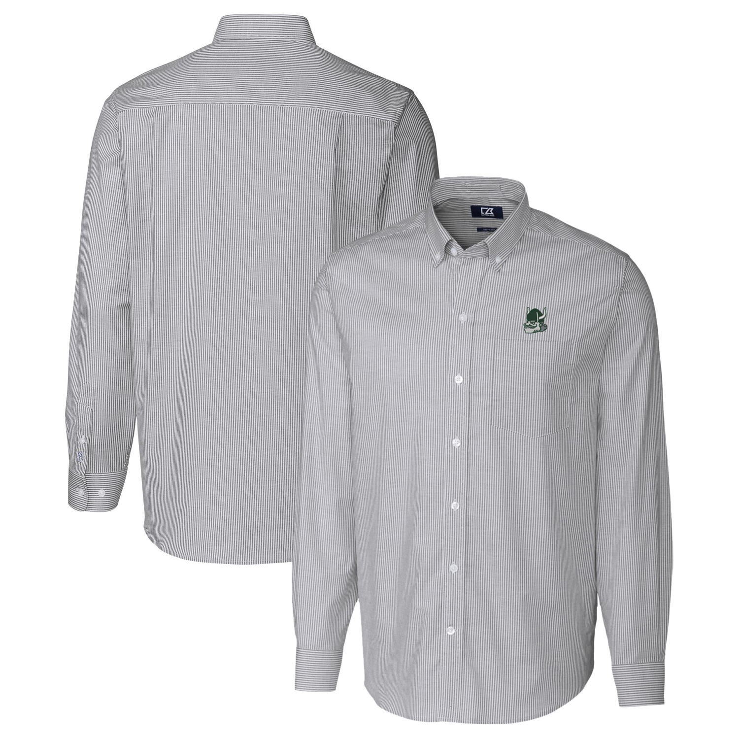 Men's Cutter & Buck Charcoal Portland State Vikings Vault Stretch Oxford Stripe Long Sleeve Button-Down Shirt
