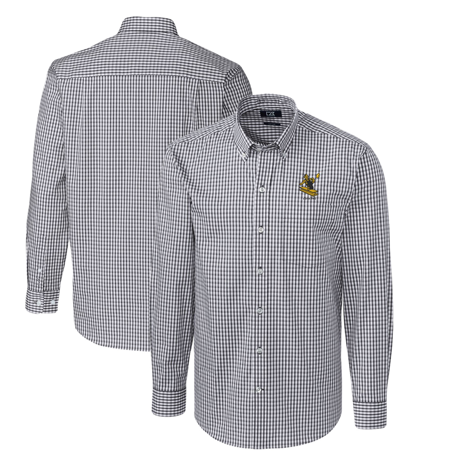Men's Cutter & Buck Charcoal Pittsburgh Steelers Throwback Logo Easy Care Stretch Gingham Big & Tall Long Sleeve Button-Down Shirt