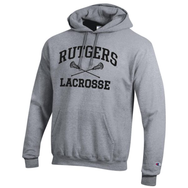 Men's Champion Heather Gray Rutgers Scarlet Knights Lacrosse Icon Powerblend Pullover Hoodie - Image 6