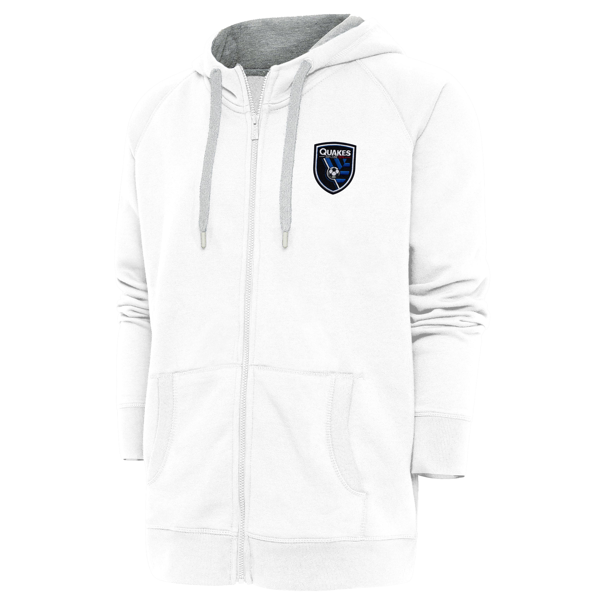 Men's Antigua White San Jose Earthquakes Logo Victory Full-Zip Hoodie