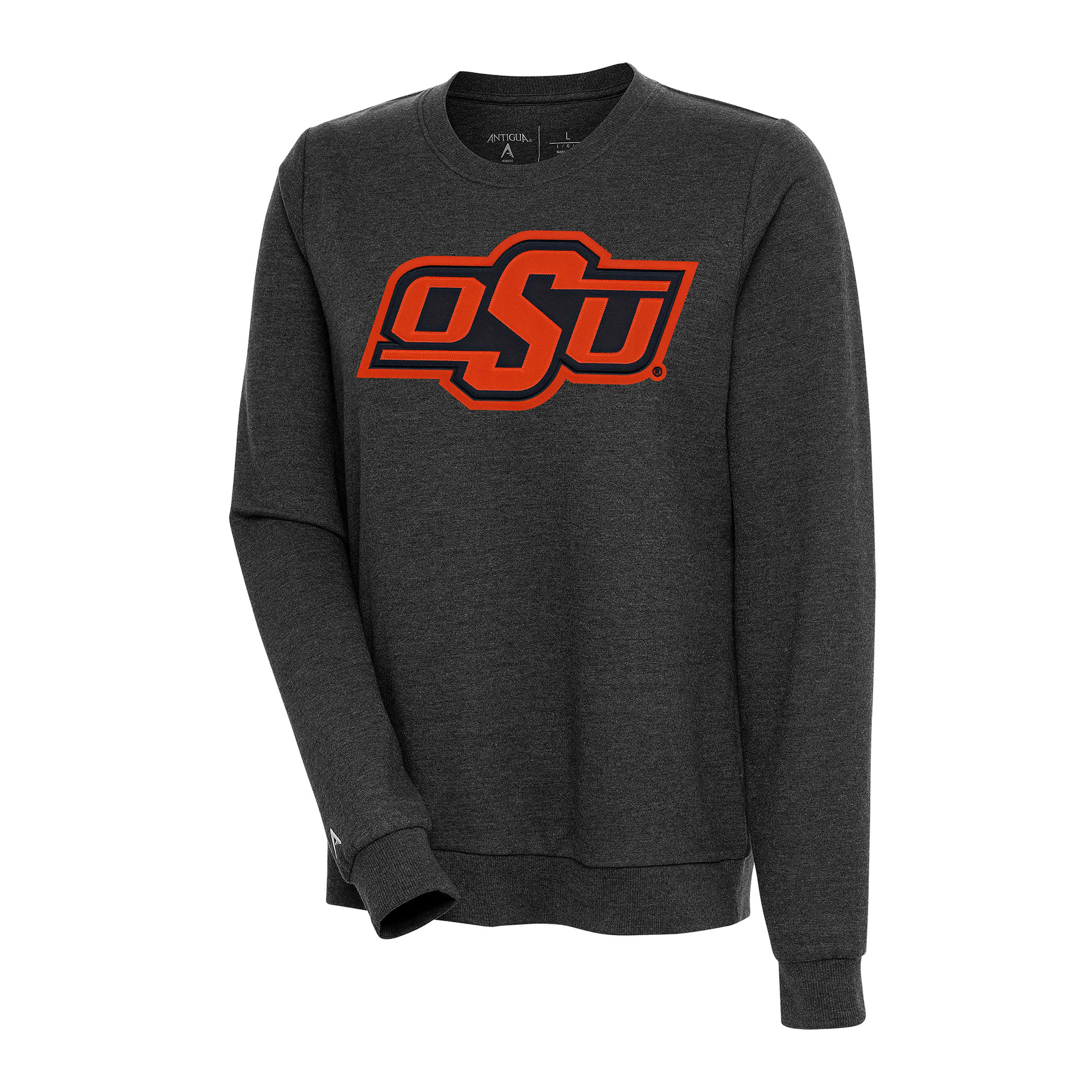 Women's Antigua Heather Black Oklahoma State Cowboys Action Pullover Sweatshirt