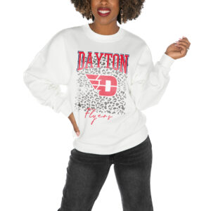 Women's Gameday Couture White Dayton Flyers Drop Shoulder Fleece Drop Pullover Sweatshirt
