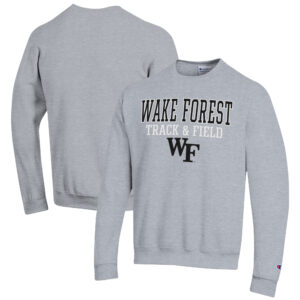 Men's Champion  Gray Wake Forest Demon Deacons Track & Field Stack Powerblend Pullover Sweatshirt