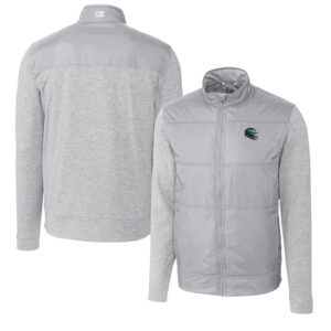 Men's Cutter & Buck  Gray Philadelphia Eagles Helmet Stealth Hybrid Quilted Full-Zip Windbreaker Jacket