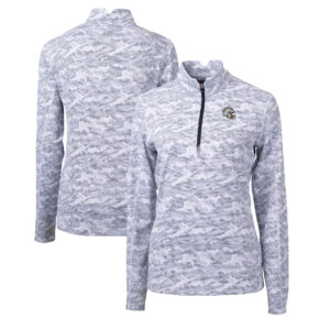 Women's Cutter & Buck  Charcoal Los Angeles Chargers Helmet Logo Traverse Camo Print Stretch Quarter-Zip Pullover Top