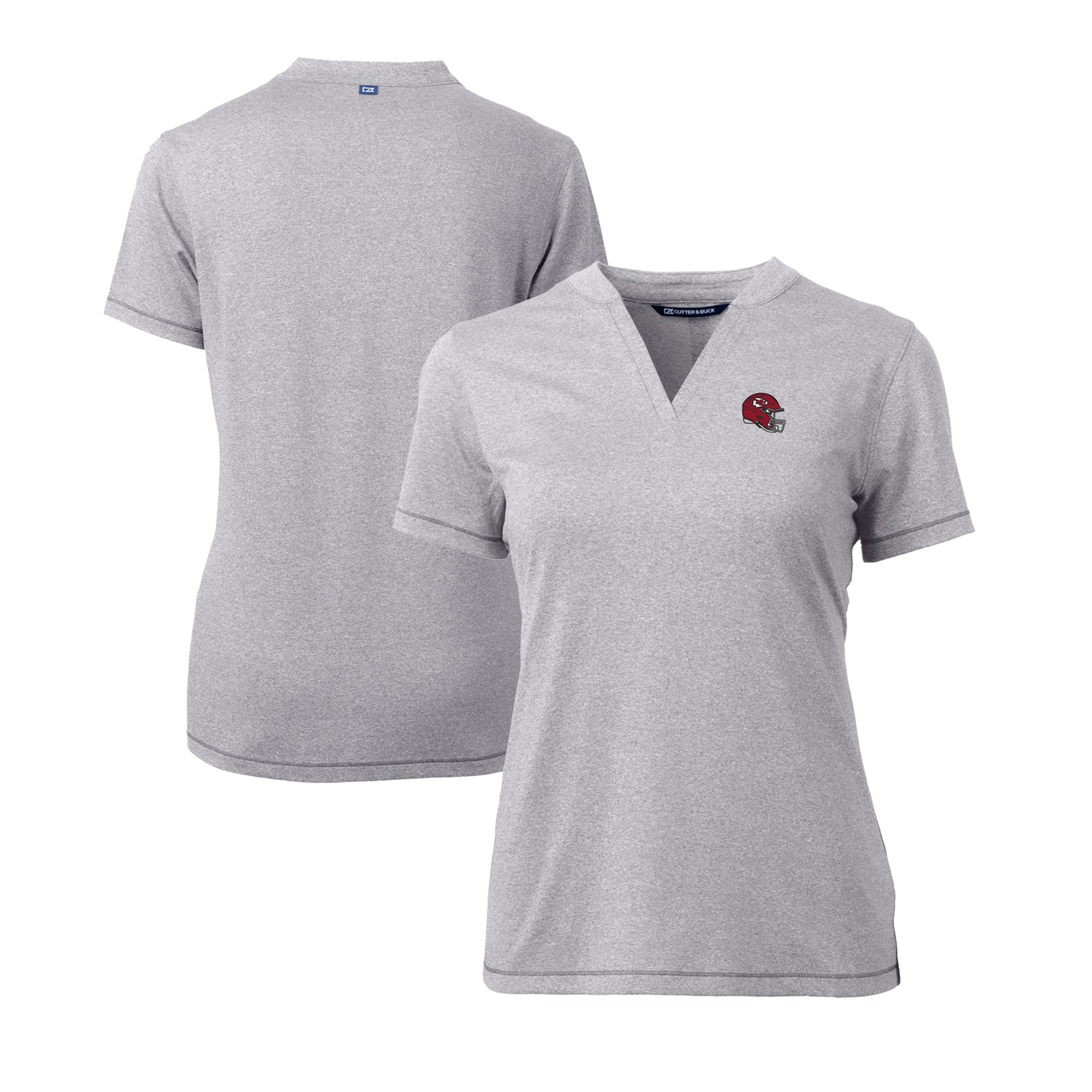 Women's Cutter & Buck Heather Gray Kansas City Chiefs Helmet Logo DryTec Forge Stretch V-Neck Blade Top - Image 5