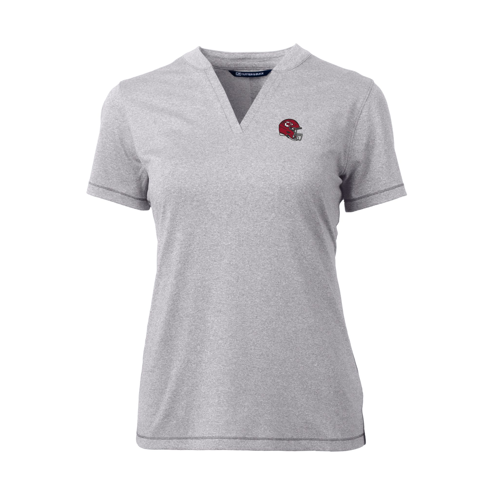 Women's Cutter & Buck Heather Gray Kansas City Chiefs Helmet Logo DryTec Forge Stretch V-Neck Blade Top - Image 3