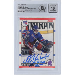 Mike Richter New York Rangers Autographed 1990-91 Score #74 Beckett Fanatics Witnessed Authenticated 10 Rookie Card with "LAST TO WEAR #35" Inscription
