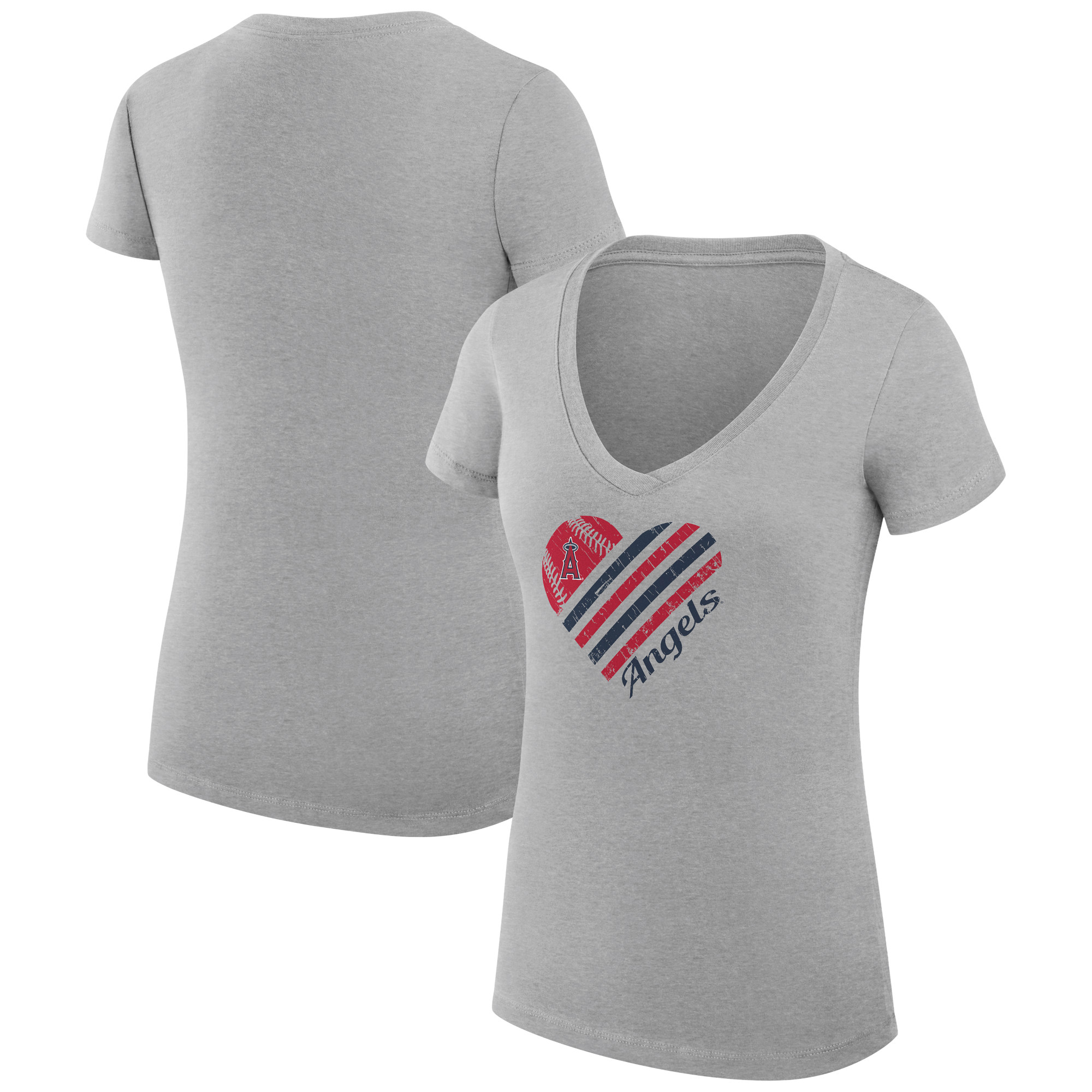 Women's G-III 4Her by Carl Banks Heather Gray Los Angeles Angels Heart V-Neck Fitted T-Shirt