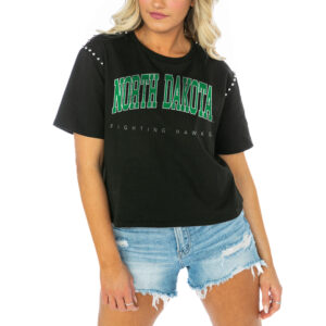 Women's Gameday Couture  Black North Dakota After Party Cropped T-Shirt