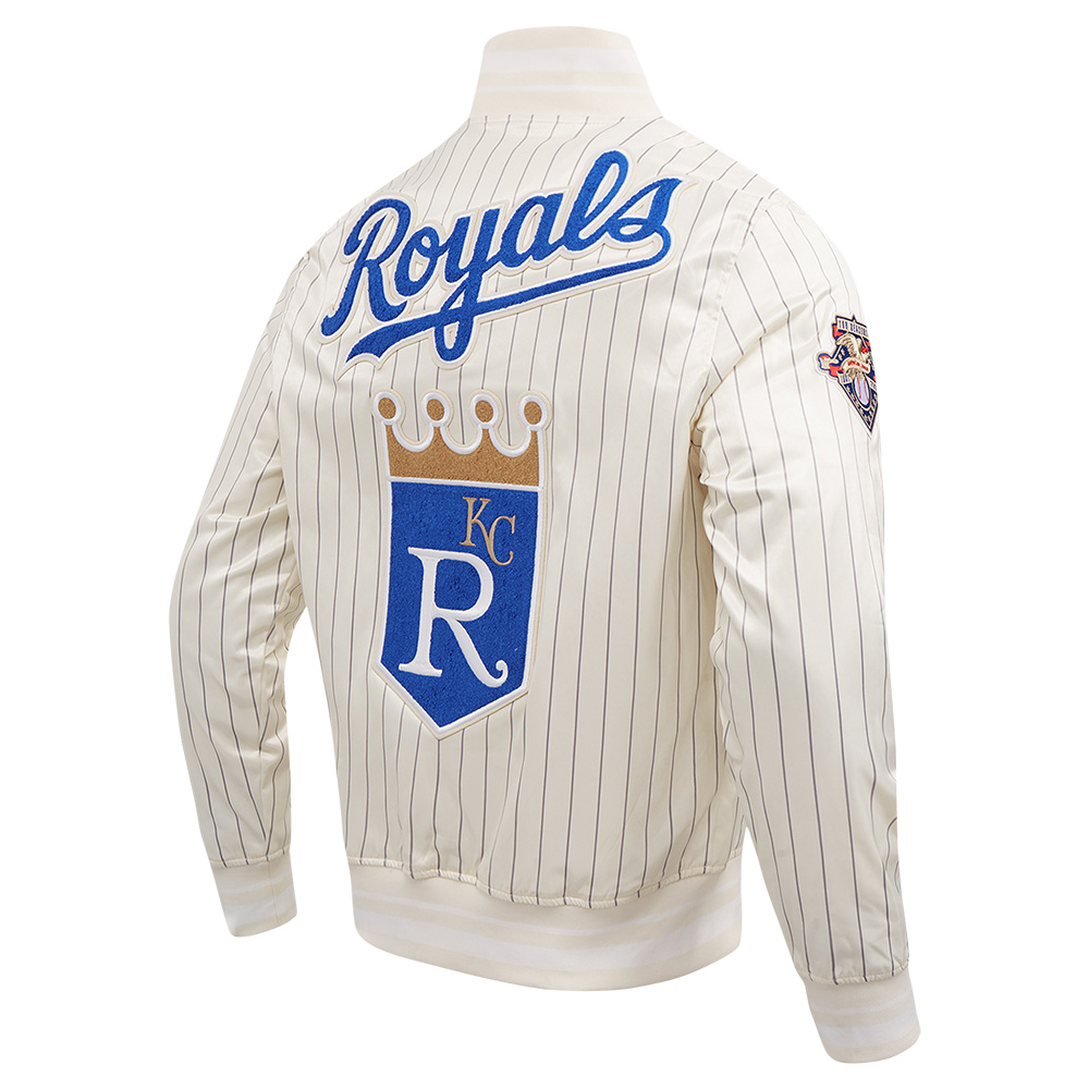 Men's Pro Standard Cream Kansas City Royals Cooperstown Collection Pinstripe Retro Classic Satin Full-Snap Jacket - Image 5