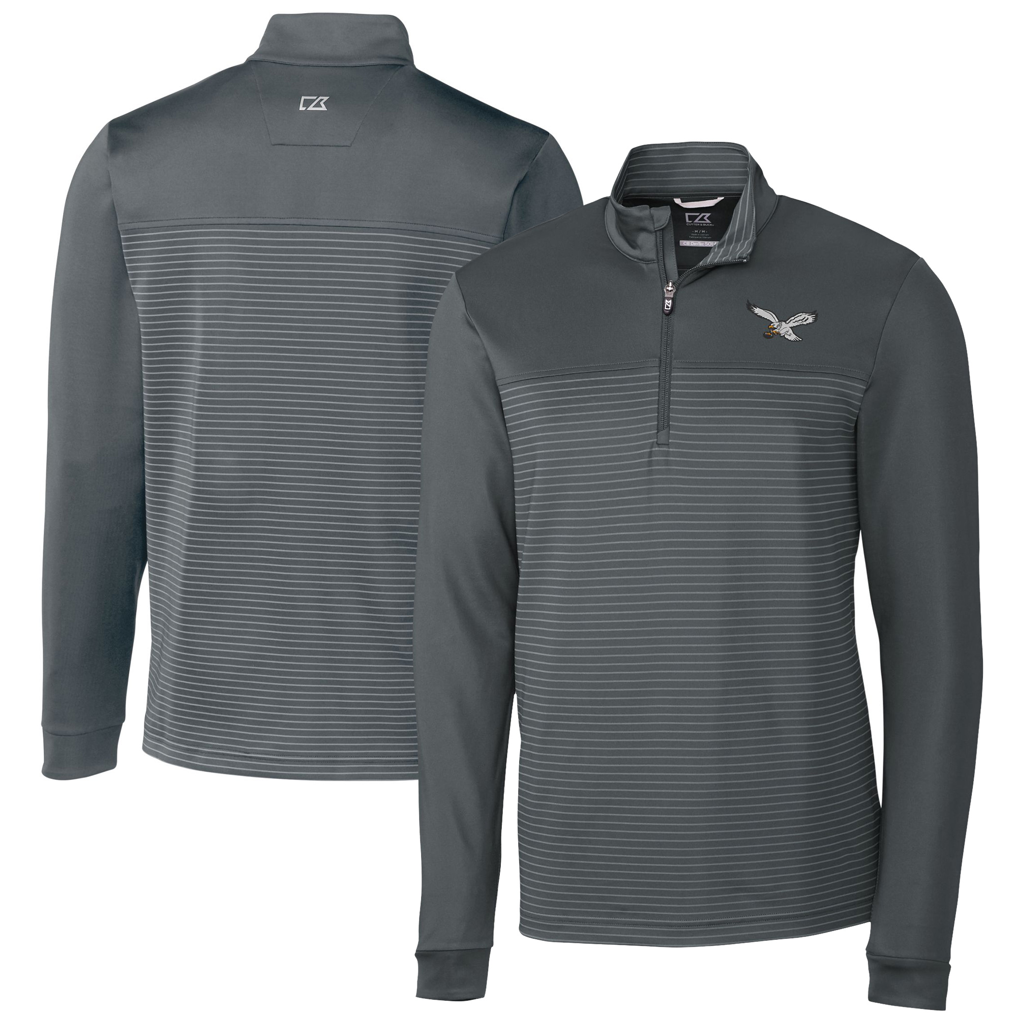 Men's Cutter & Buck Gray Philadelphia Eagles Traverse Stripe Stretch Quarter-Zip Pullover