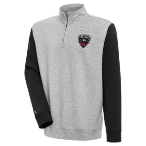 Men's Antigua Heather Gray/Black D.C. United Victory Color Block Quarter-Zip Pullover Top