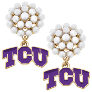 Women's TCU Horned Frogs Pearl Cluster Enamel Drop Earrings