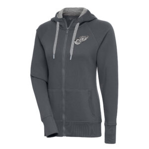 Women's Antigua  Charcoal Detroit Red Wings Metallic Logo Victory Full-Zip Hoodie