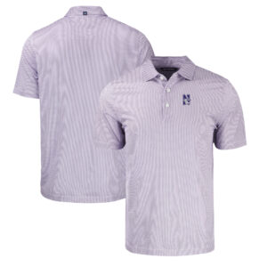Men's Cutter & Buck White/White Northwestern Wildcats Pike Eco Symmetry Print Stretch Recycled Polo