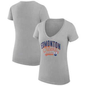 Women's G-III 4Her by Carl Banks Gray Edmonton Oilers Filigree Logo V-Neck Fitted T-Shirt