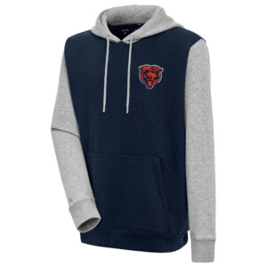 Men's Antigua  Navy/Heather Gray Chicago Bears Victory Colorblock Pullover Hoodie