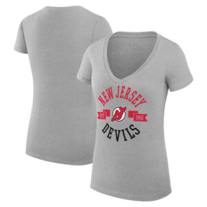 Women's G-III 4Her by Carl Banks Heather Gray New Jersey Devils City Graphic V-Neck Fitted T-Shirt