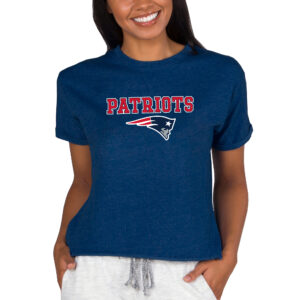 Women's Concepts Sport Navy New England Patriots Tri-Blend Mainstream Terry Short Sleeve Sweatshirt Top