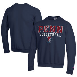 Men's Champion  Navy Pennsylvania Quakers Stacked Logo Volleyball Eco Powerblend Pullover Sweatshirt