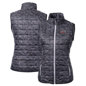 Women's Cutter & Buck Black Lansing Lugnuts Rainier PrimaLoft Eco Insulated Printed Full-Zip Puffer Vest