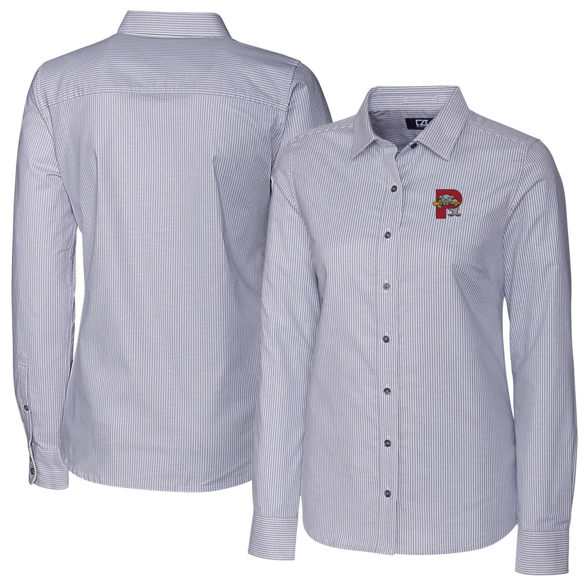 Women's Cutter & Buck Charcoal Portland Sea Dogs Stretch Oxford Stripe Long Sleeve Button-Up Dress Shirt - Image 5
