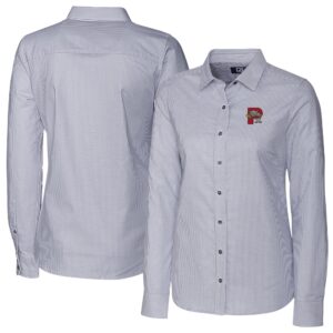Women's Cutter & Buck  Charcoal Portland Sea Dogs Stretch Oxford Stripe Long Sleeve Button-Up Dress Shirt