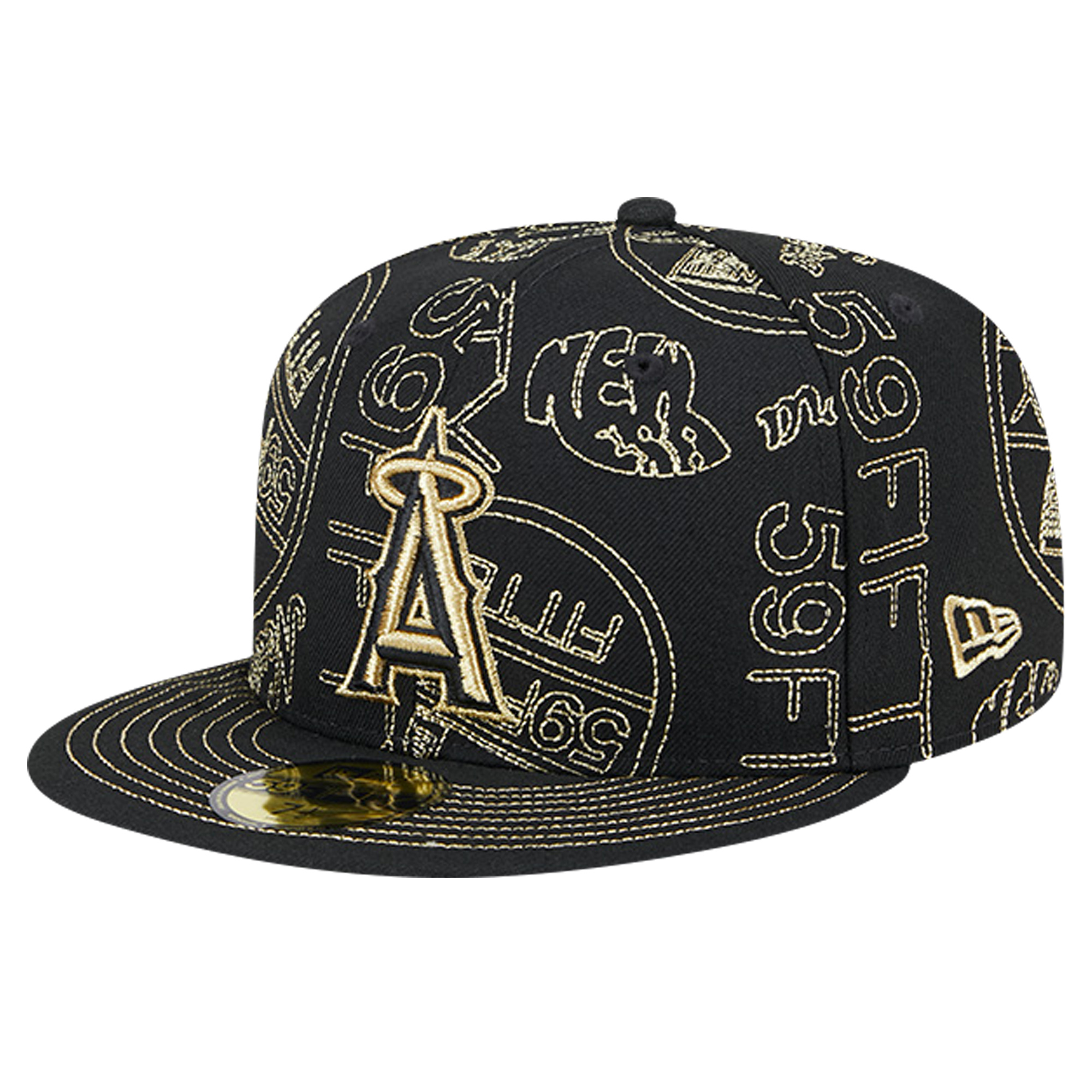 Men's New Era Black Los Angeles Angels 59FIFTY Day Allover Fitted Hat - Image 9