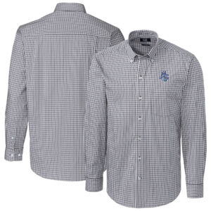 Men's Cutter & Buck Charcoal Hartford Yard Goats Easy Care Stretch Gingham Long Sleeve Button-Down Shirt