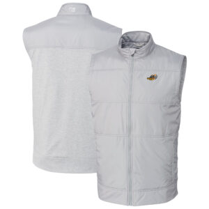 Men's Cutter & Buck  Gray Akron RubberDucks Stealth Hybrid Quilted Full-Zip Windbreaker Vest