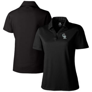 Women's Cutter & Buck Black Colorado Rockies City Connect CB DryTec Genre Textured Solid Polo
